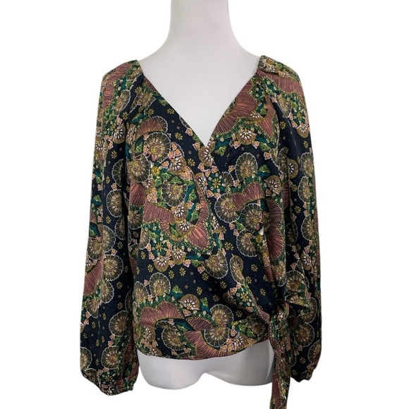 Point Sur Abstract Floral Wrap Top Size M Artsy Kimono Tie - Picture 1 of 16